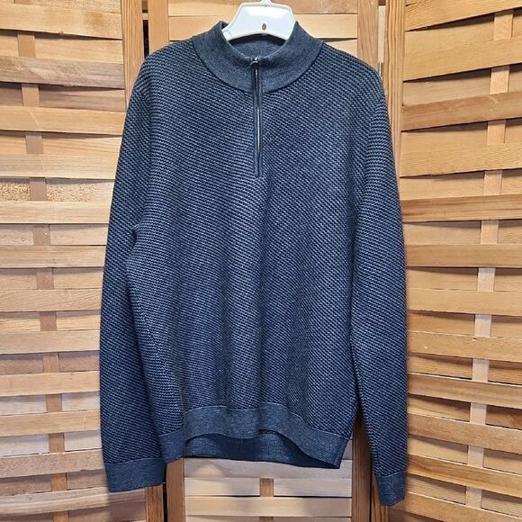 Joseph Abboud Gray Knit 1/4 Zip Sweater Men XL Merino Wool Recycled Polyester - Picture 1 of 6